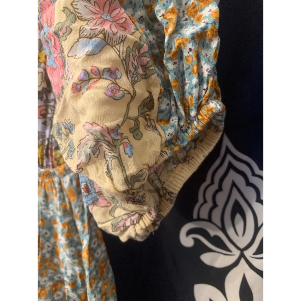 GiGio USA Womens Small Patchwork Floral Tassel Tie Mini Dress Boho Mixed Print - Picture 4 of 9